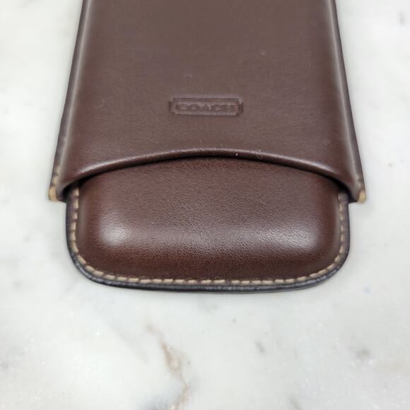 Coach Brown Leather 3 Finger Cigar Holder Case Travel Accessory Embossed Logo - Picture 5 of 15